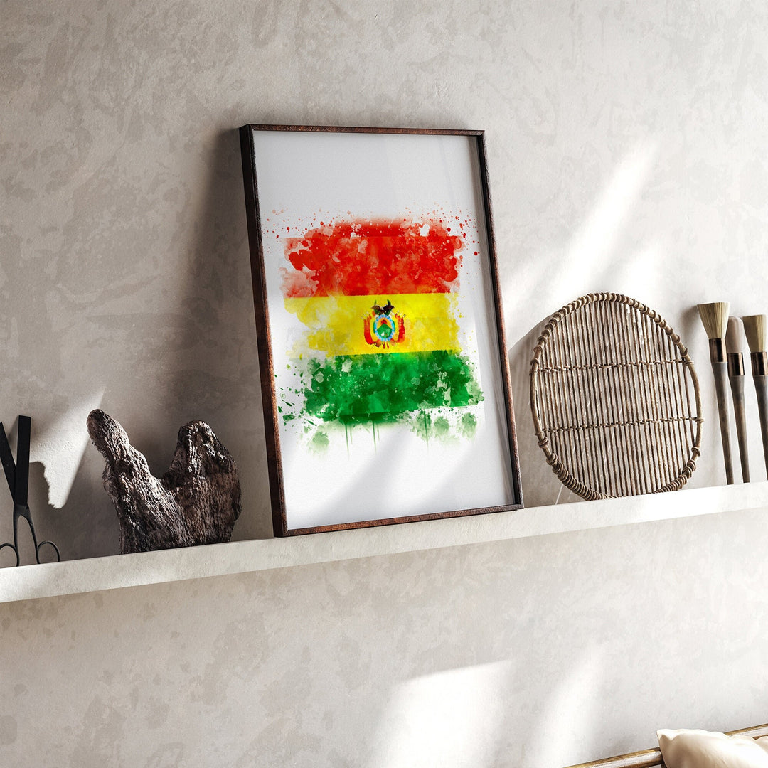 Bolivia Watercolor Flag Wall Art Print | Bolivia Travel Poster