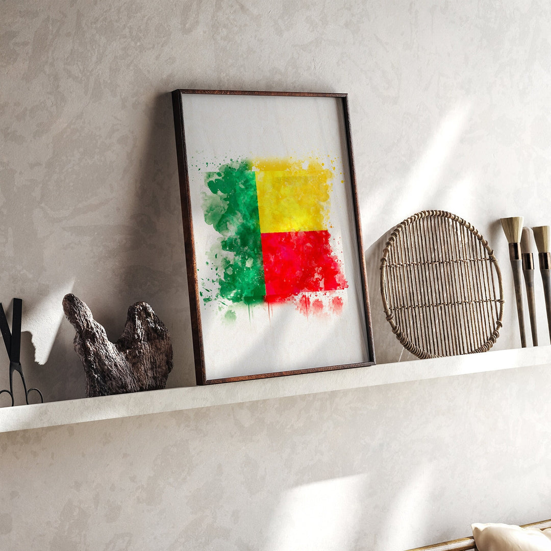 Benin Watercolor Flag Wall Art Print | Benin Travel Poster