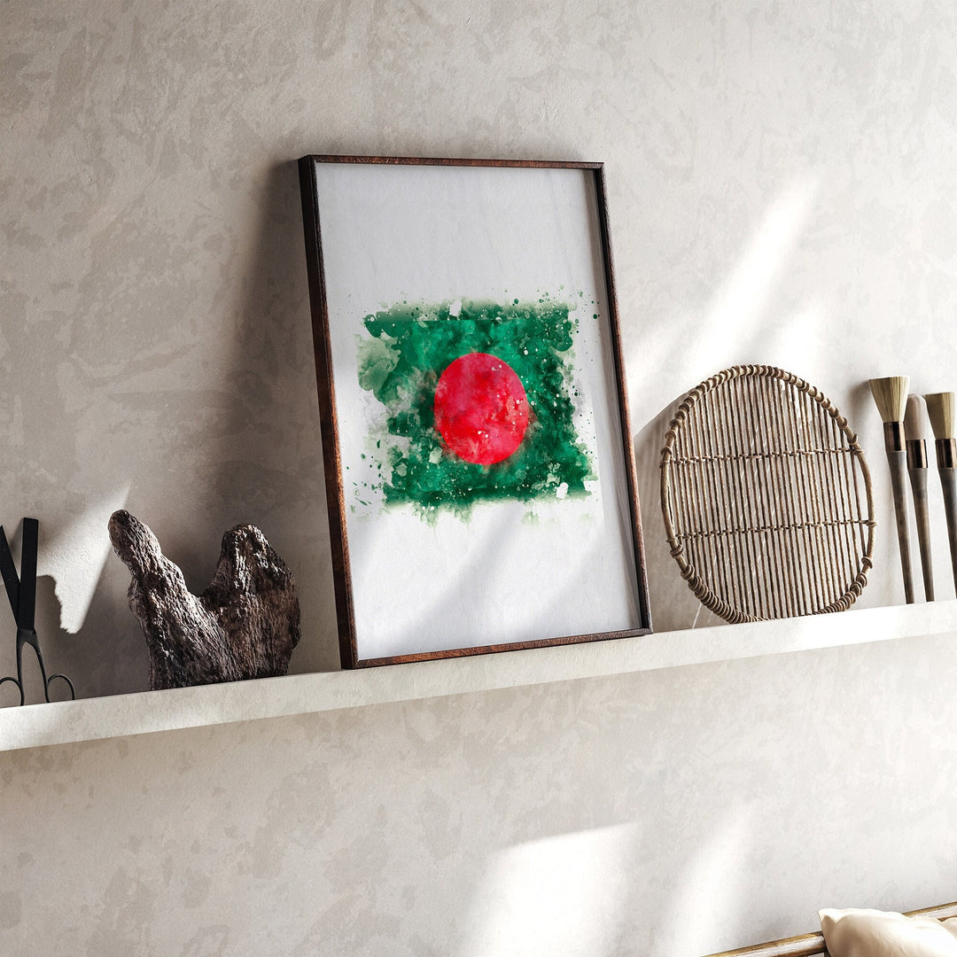Bangladesh Watercolor Flag Wall Art Print | Bangladesh Travel Poster