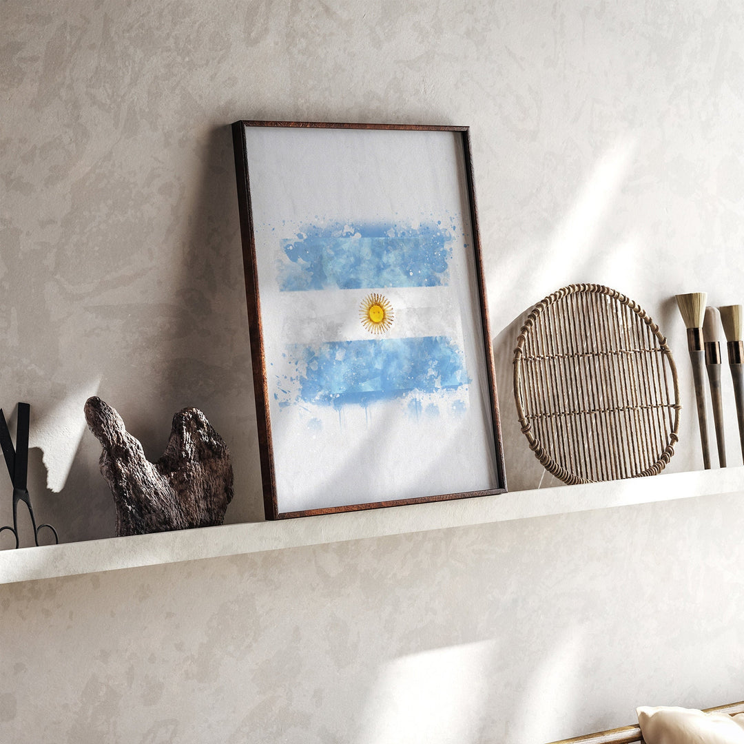 Argentina Watercolor Flag Wall Art Print | Argentinian Art