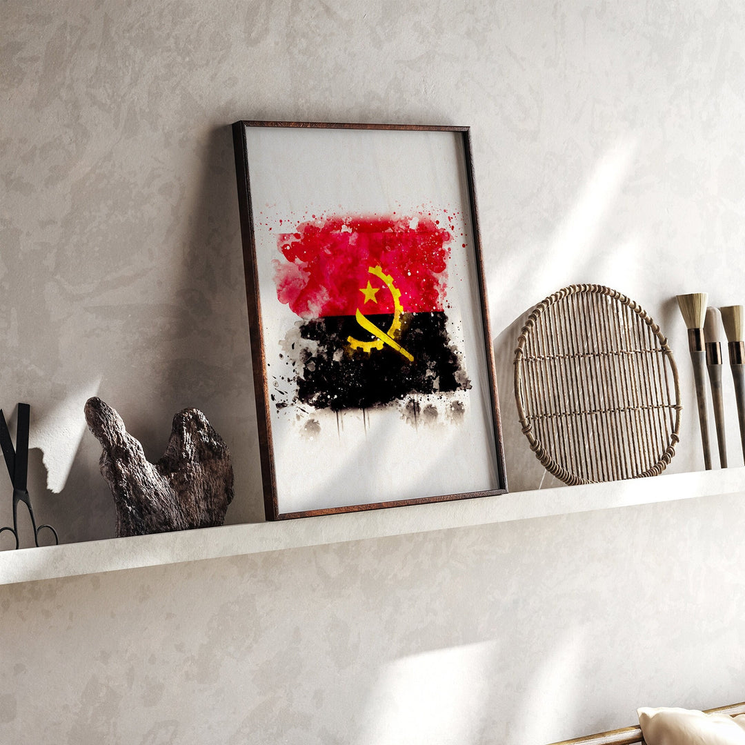 Angola Watercolor Flag Wall Art Print