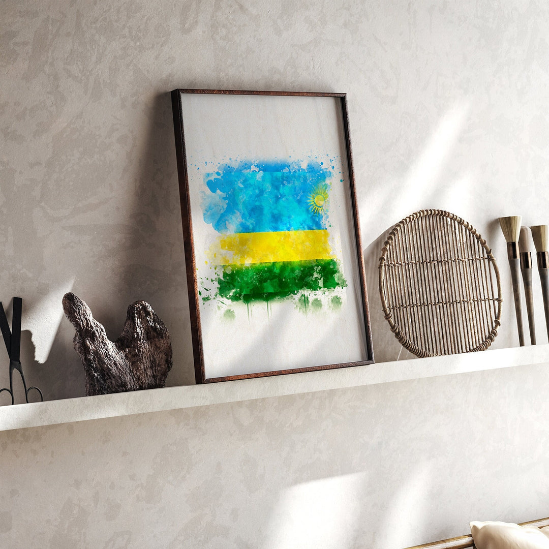 Rwanda Watercolor Flag Wall Art Print | Rwanda Travel Poster
