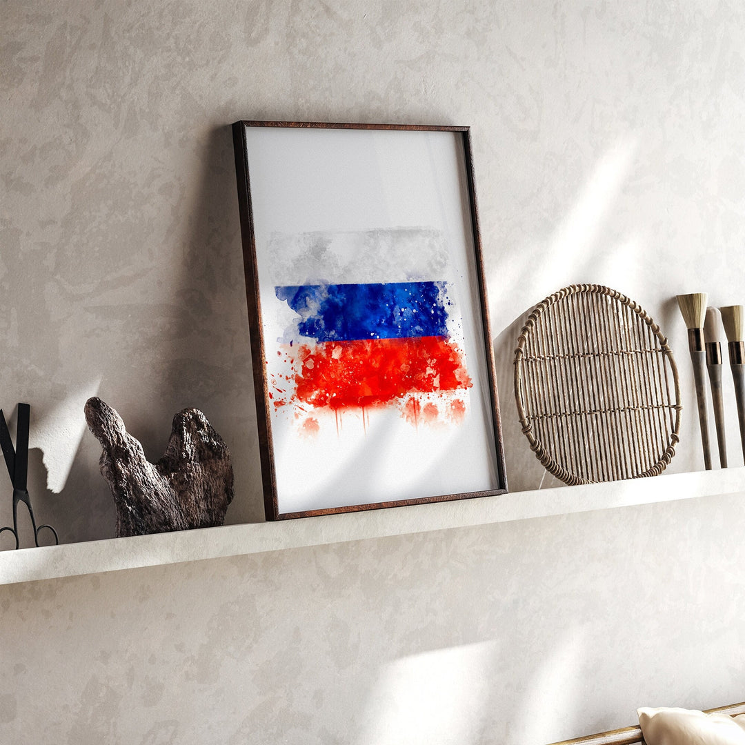 Russia Watercolor Flag Wall Art Print | Russia Travel Poster