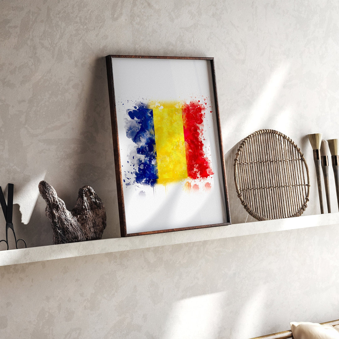 Romania Watercolor Flag Wall Art Print | Romania Travel Poster