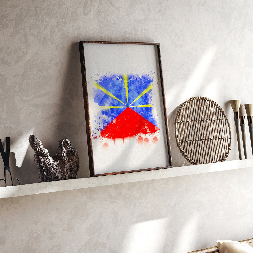 Réunion Watercolor Flag Wall Art Print | Réunion Travel Poster