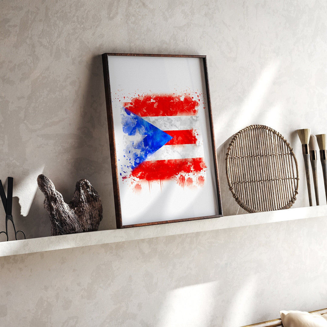 Puerto Rico Watercolor Flag Wall Art Print | Puerto Rico Travel Poster