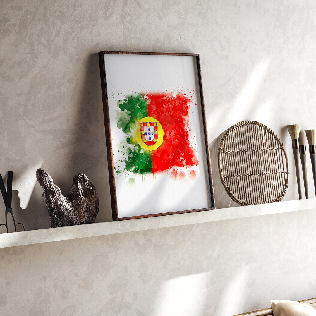 Portugal Watercolor Flag Wall Art Print | Portugal Travel Poster