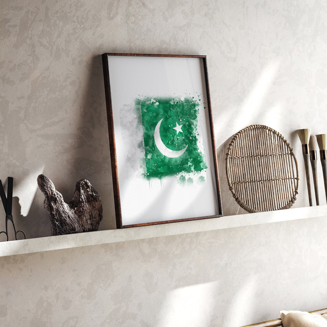 Pakistan Watercolor Flag Wall Art Print | Pakistan Travel Poster