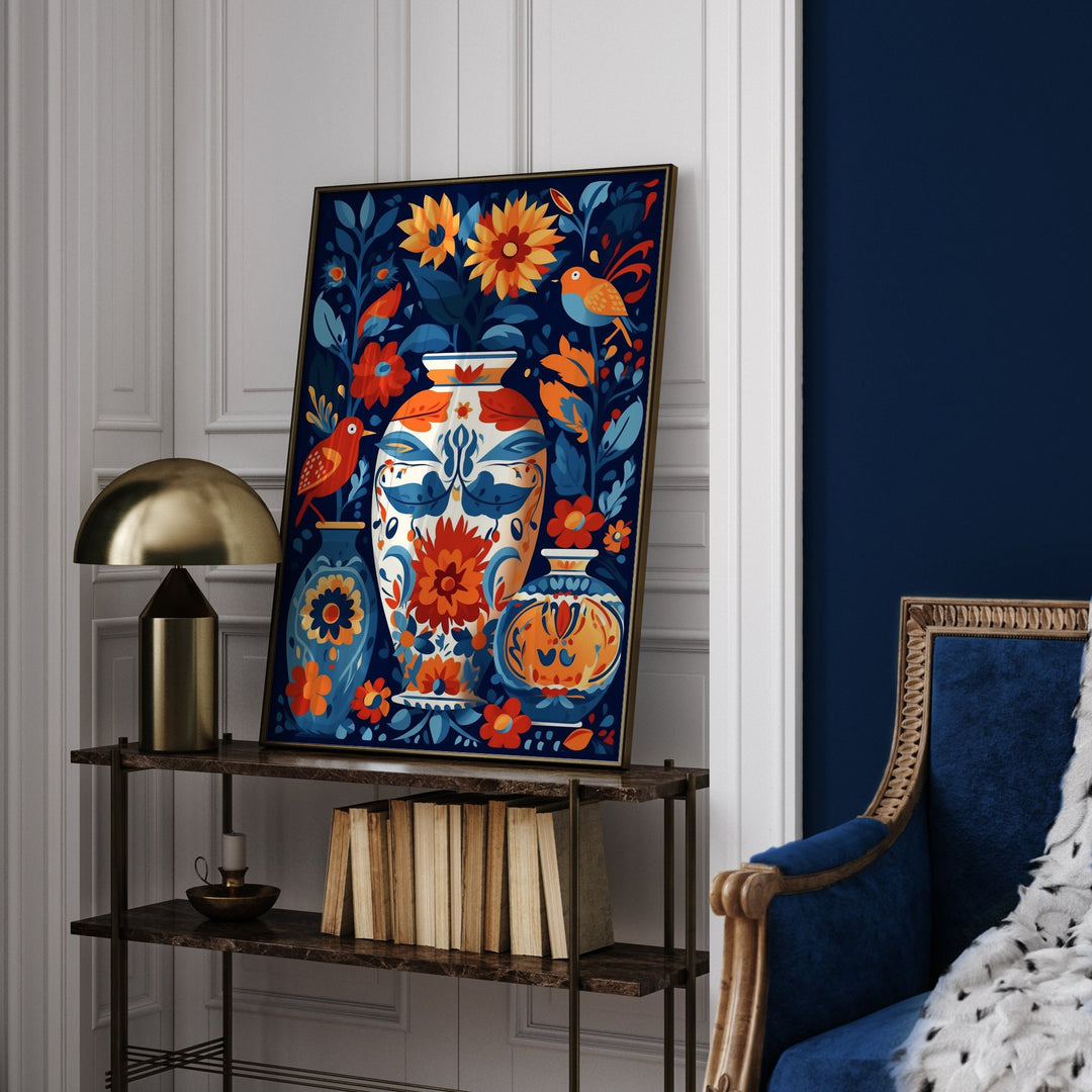 Mexican Talavera Pattern Wall Art | Mexico Wall Art Print | Mexican Decor | Set of Floral Vases Edition
