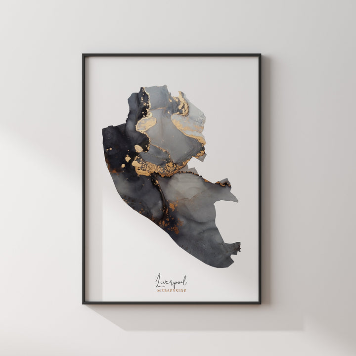 Liverpool Map Black & Gold Wall Art Print | Merseyside | England | United Kingdom | Great Britain