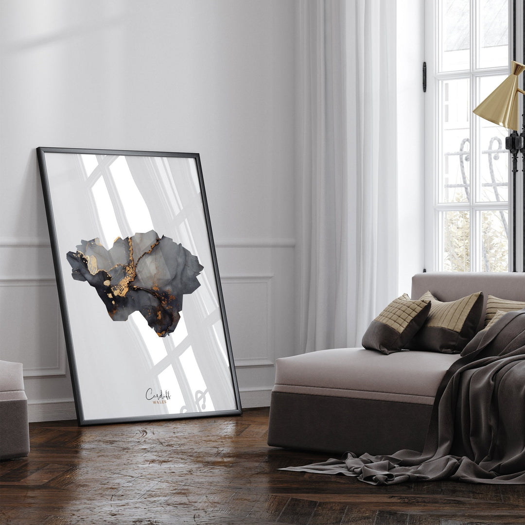 Cardiff Map Black & Gold Wall Art Print | Wales | United Kingdom | Great Britain