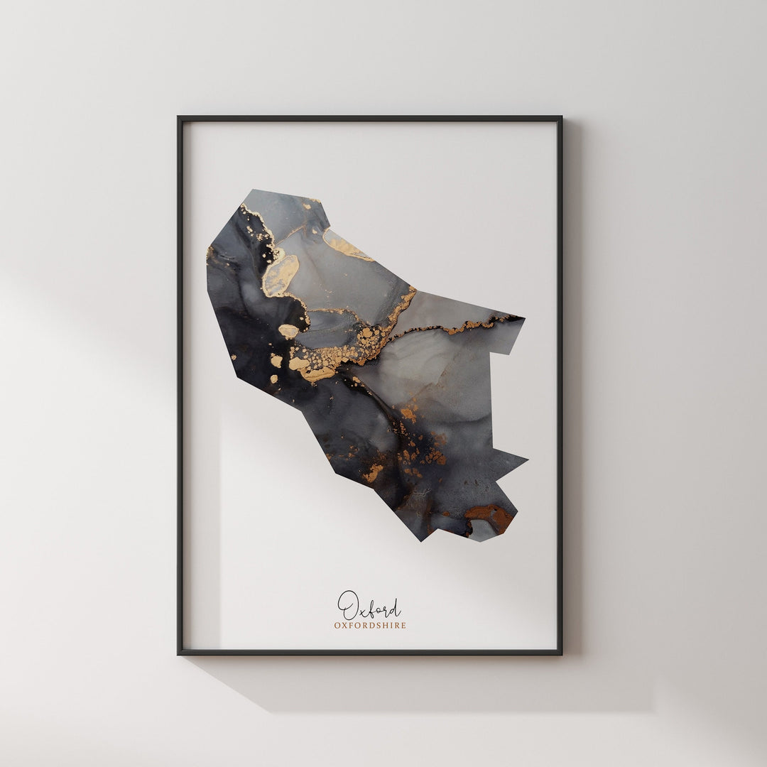 Oxford Map Black and Gold Wall Art Print | Oxfordshire | England | United Kingdom | Great Britain
