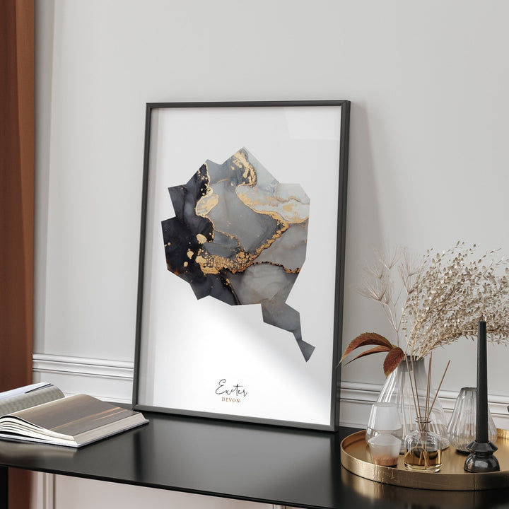 Exeter Map Black and Gold Wall Art Print | Devon | England | United Kingdom | Great Britain