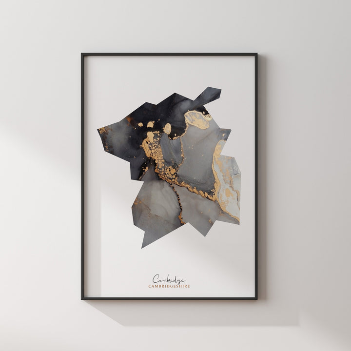 Cambridge Map Black and Gold Wall Art Print | Cambridgeshire | England | United Kingdom | Great Britain