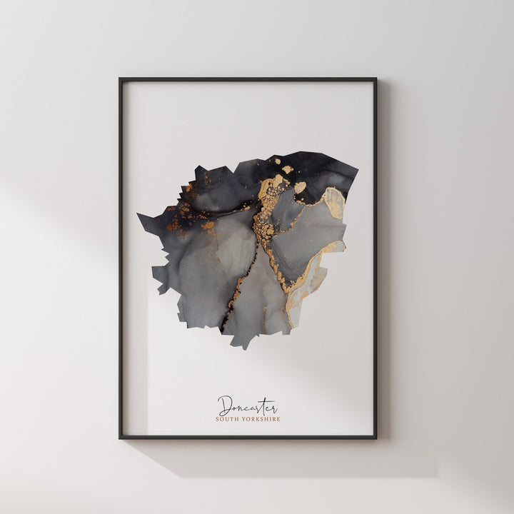 Doncaster Map Black and Gold Wall Art Print | South Yorkshire | England | United Kingdom | Great Britain