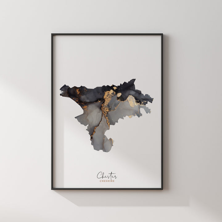 Chester Map Black and Gold Wall Art Print | Cheshire | England | United Kingdom | Great Britain