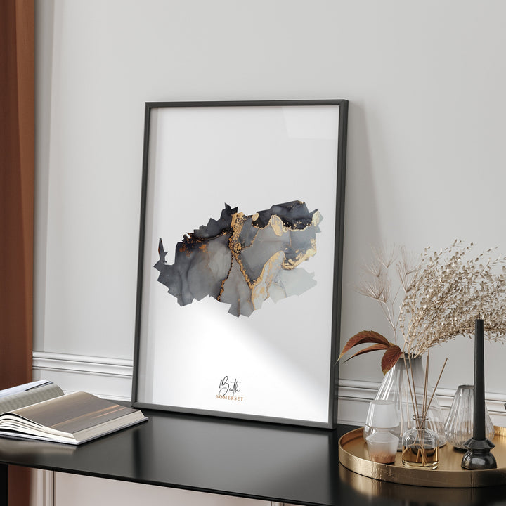 Bath Map Black and Gold Wall Art Print | Somerset | England | United Kingdom | Great Britain