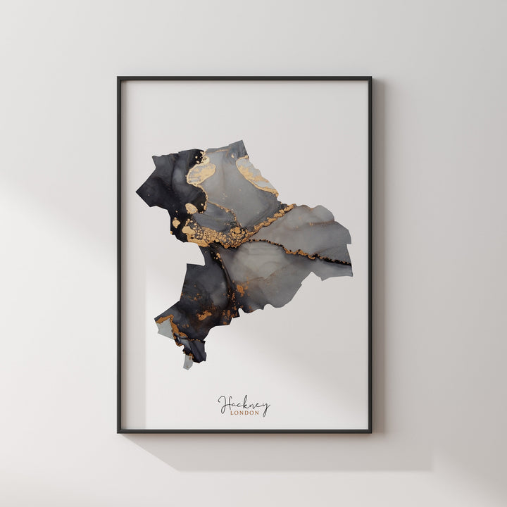 Hackney Map Black and Gold Wall Art Print | London | England | United Kingdom | Great Britain