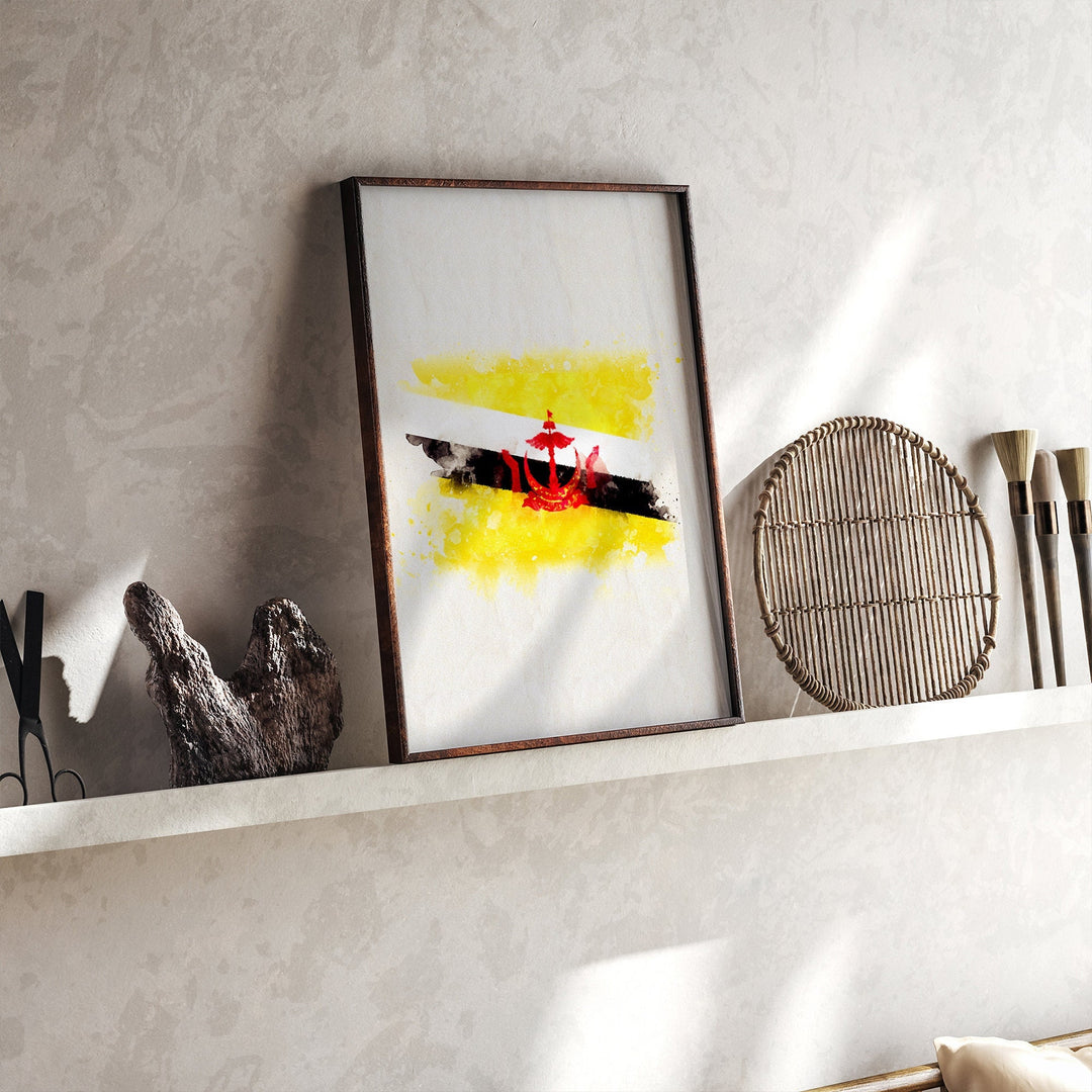Brunei Watercolor Flag Wall Art Print | Brunei Travel Poster