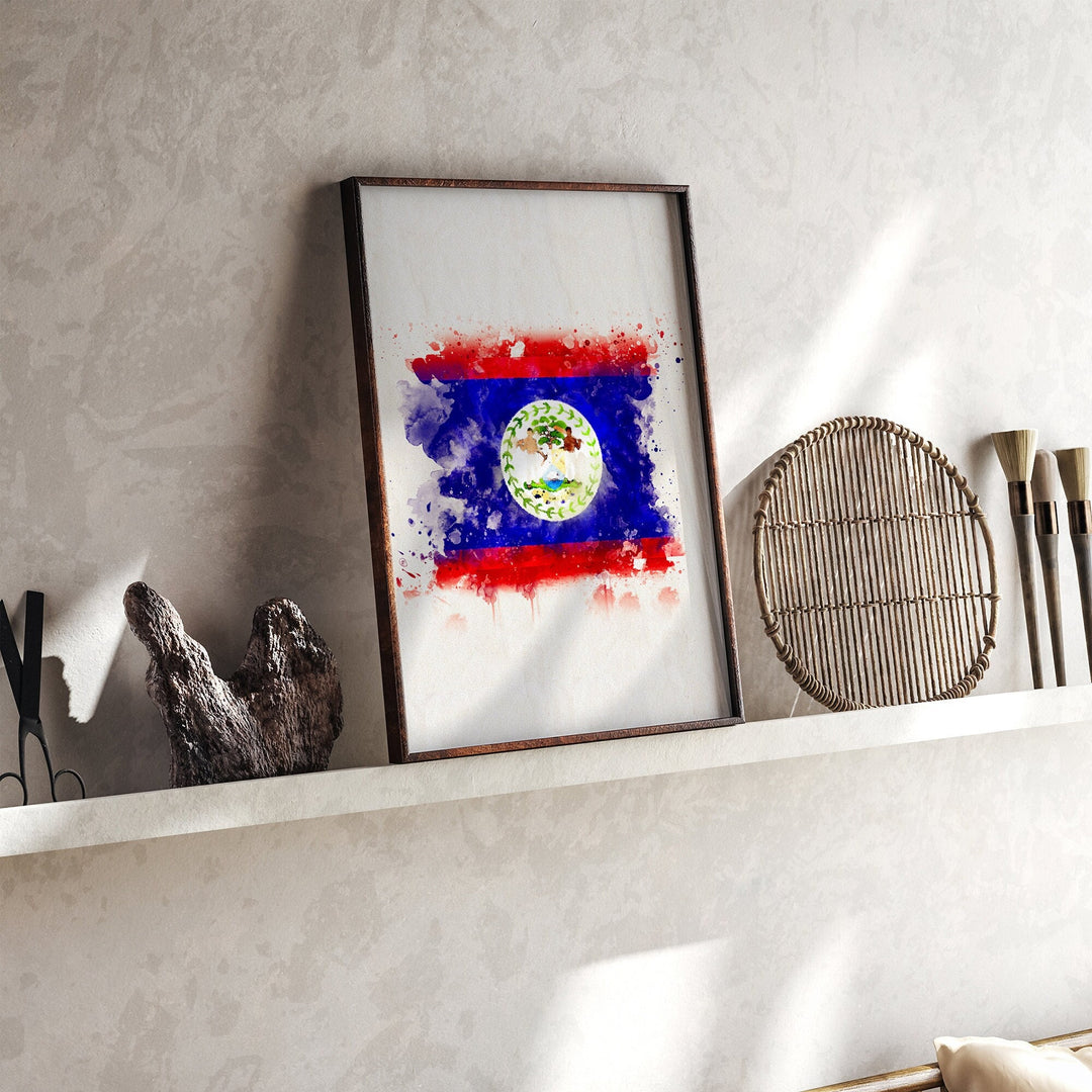 Belize Watercolor Flag Wall Art Print | Belize Travel Poster