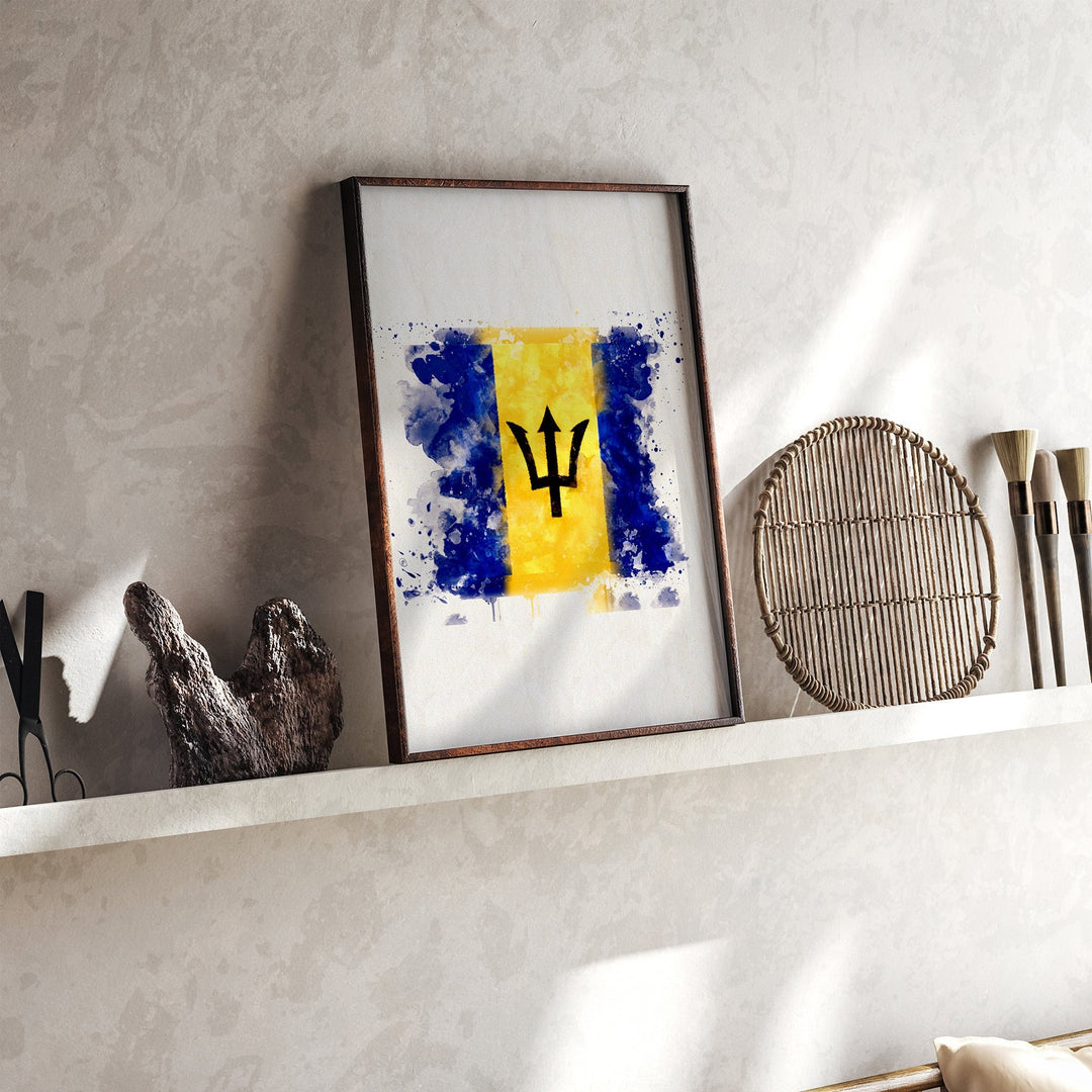Barbados Watercolor Flag Wall Art Print | Barbados Travel Poster | Caribbean Art