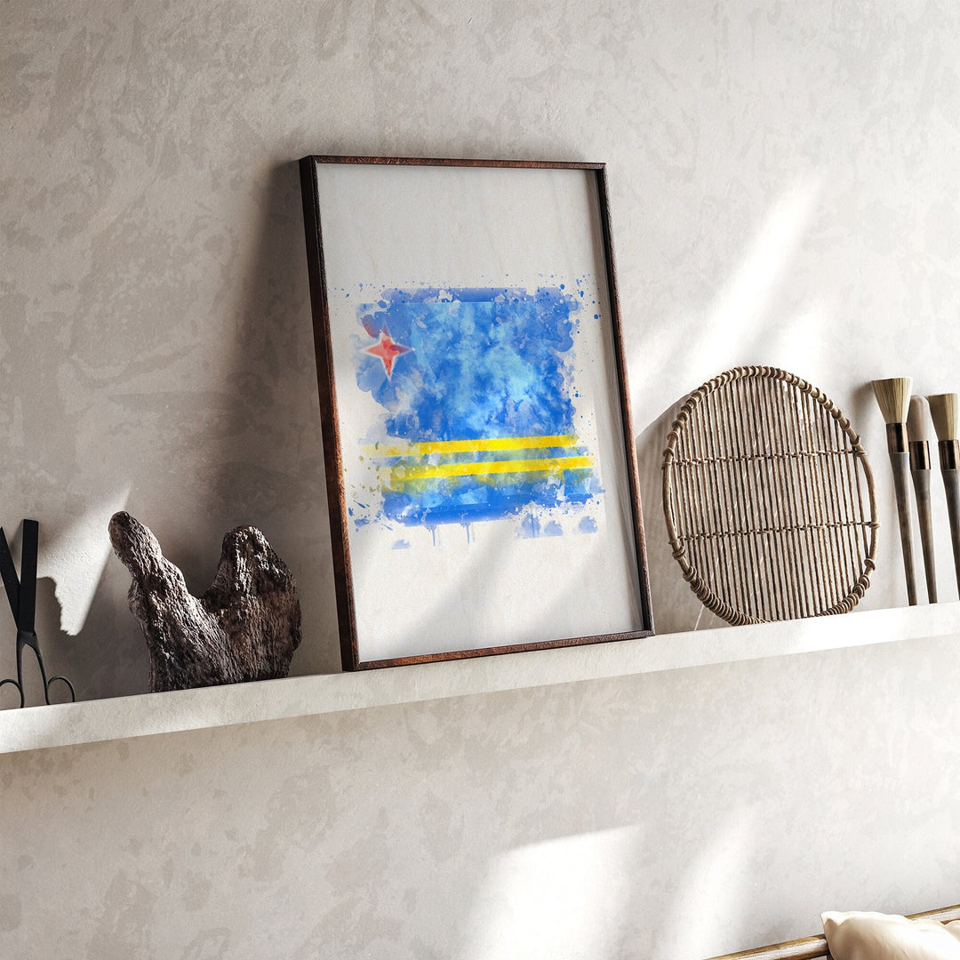 Aruba Watercolor Flag Wall Art Print | Aruba Travel Poster