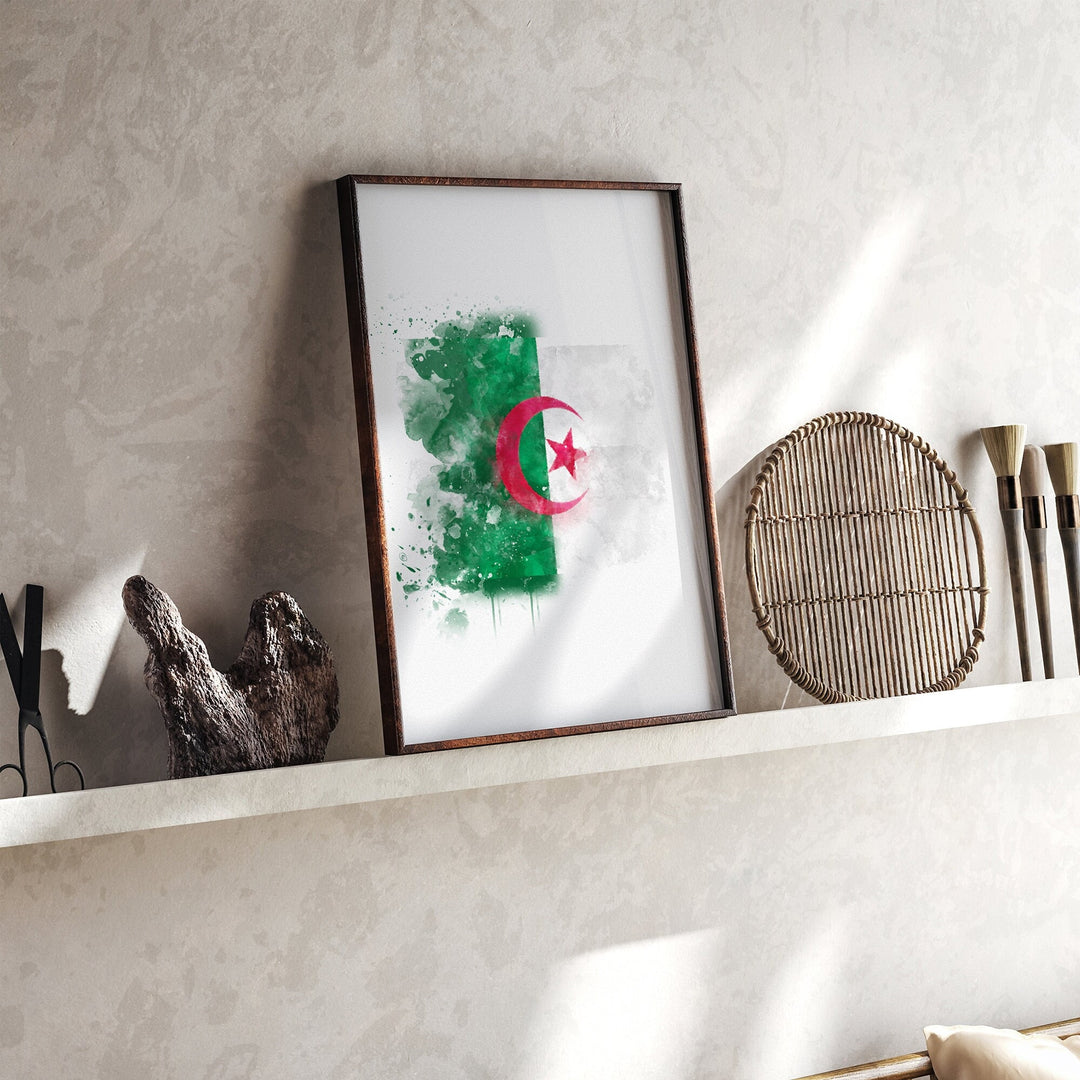 Algeria Watercolor Flag Wall Art Print | Algerian Art