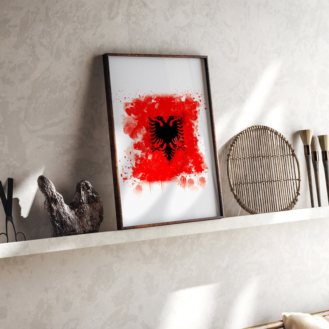 Albania Watercolor Flag Wall Art Print | Albanian Decor