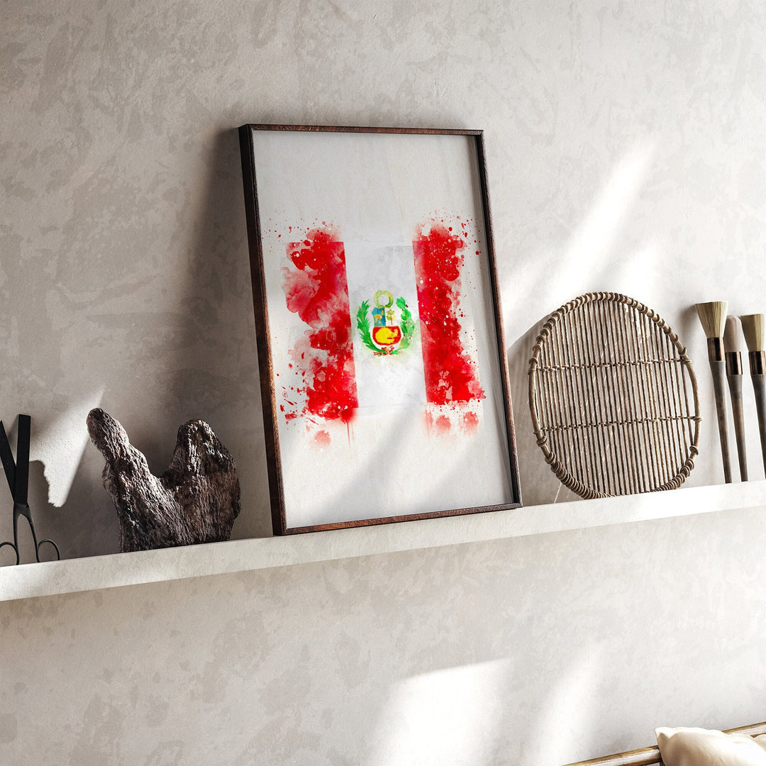 Peru Watercolor Flag Wall Art Print | Peru Travel Poster