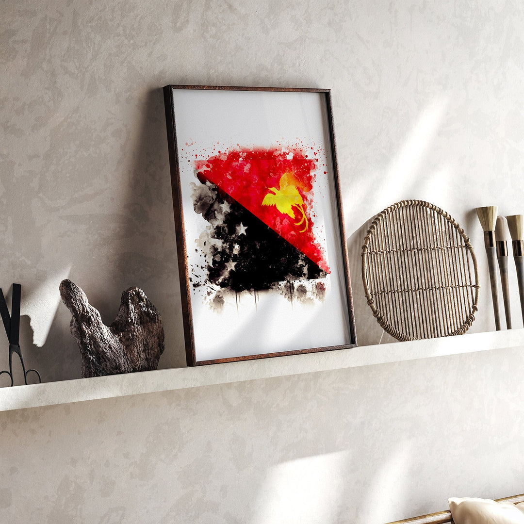 Papua New Guinea Watercolor Flag Wall Art Print | Papua New Guinea Travel Poster