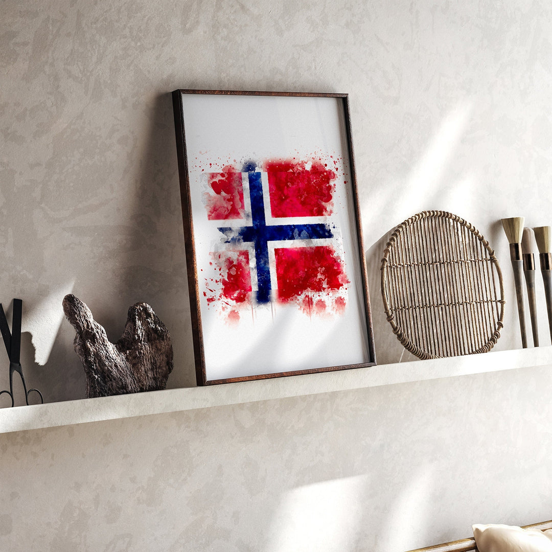 Norway Watercolor Flag Wall Art Print | Norway Travel Poster