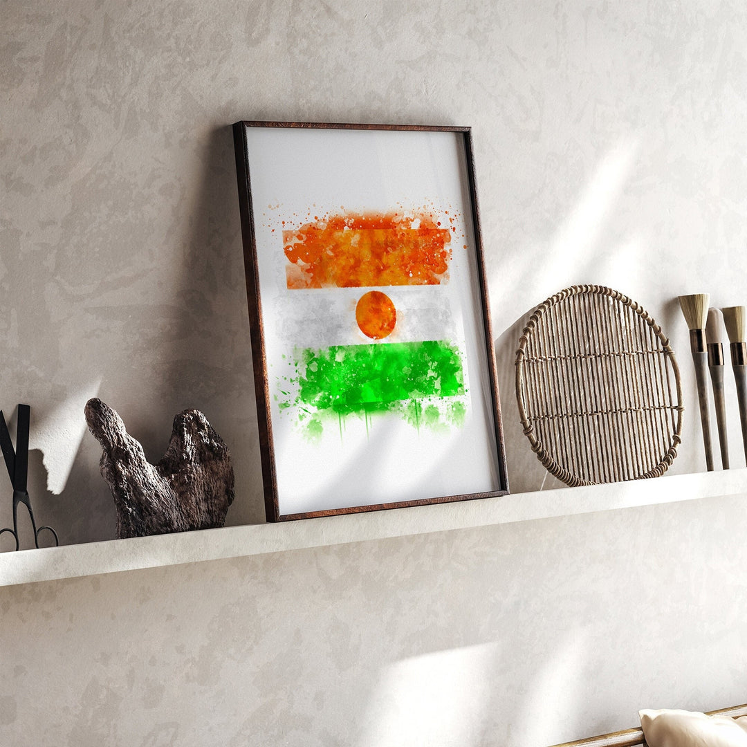 Niger Watercolor Flag Wall Art Print | Niger Travel Poster