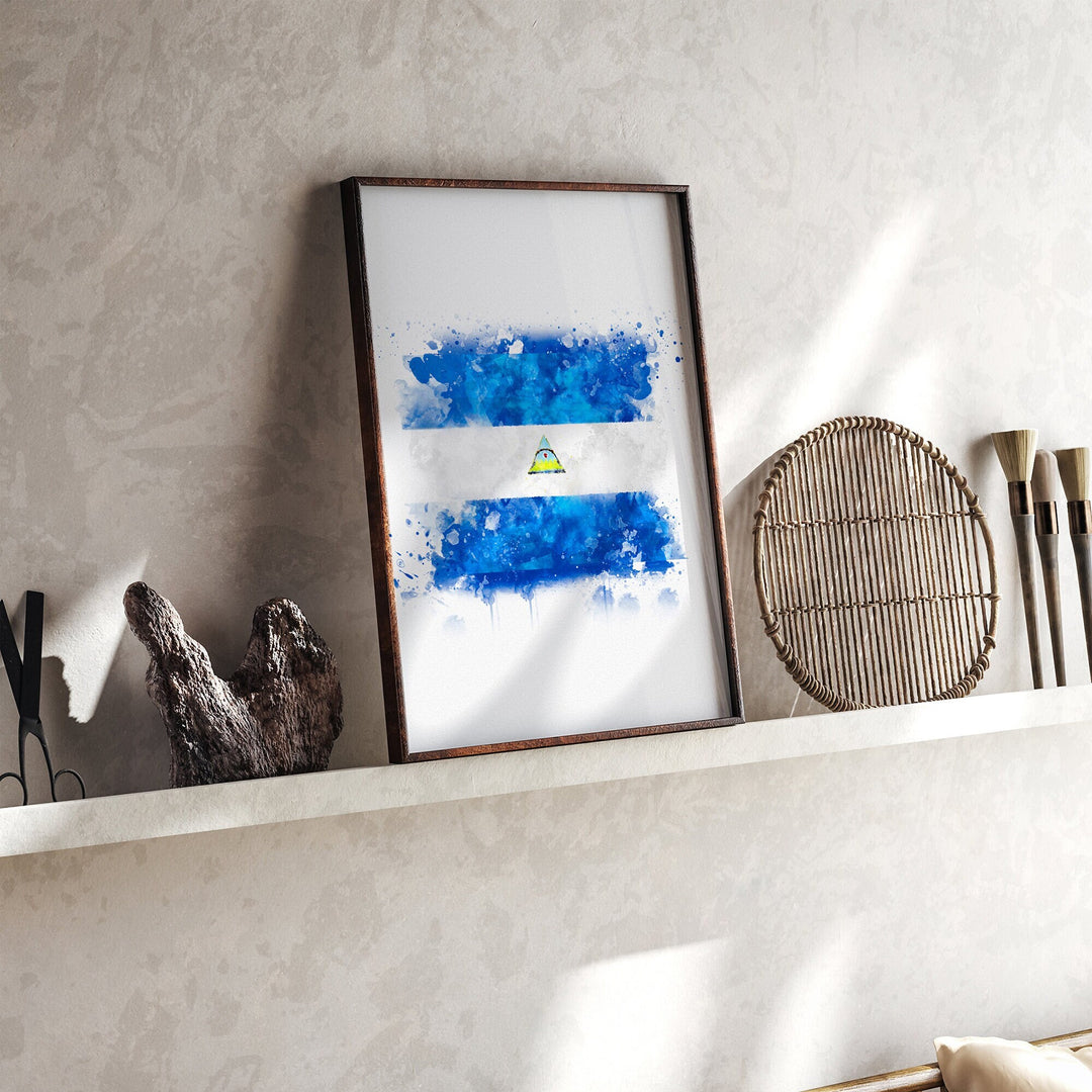 Nicaragua Watercolor Flag Wall Art Print | Nicaragua Travel Poster