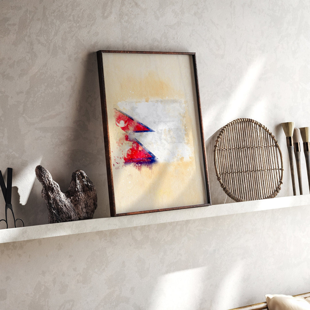 Nepal Watercolor Flag Wall Art Print | Nepal Travel Poster
