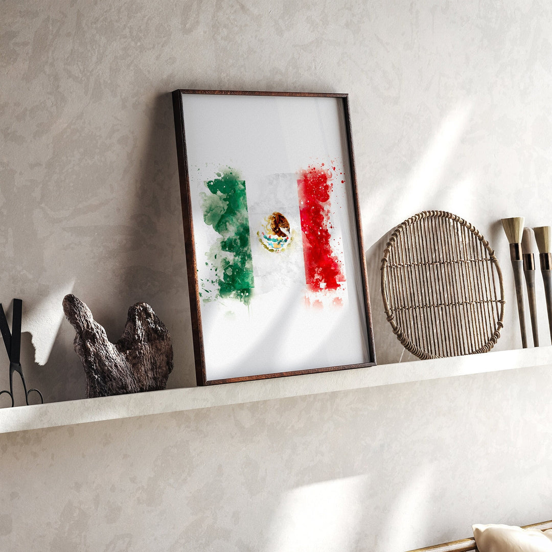Mexico Watercolor Flag Wall Art Print | Mexico Travel Poster