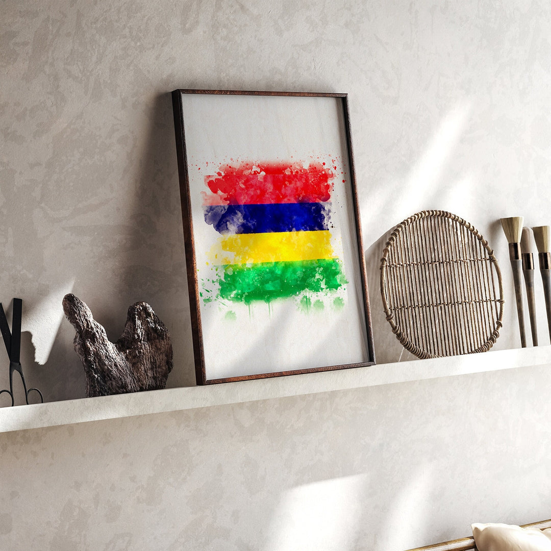Mauritius Watercolor Flag Wall Art Print | Mauritius Travel Poster