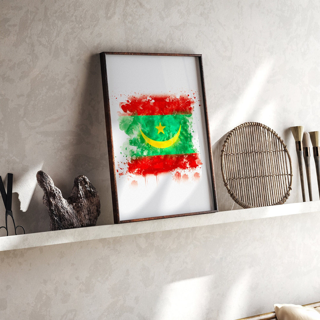 Mauritania Watercolor Flag Wall Art Print | Mauritania Travel Poster