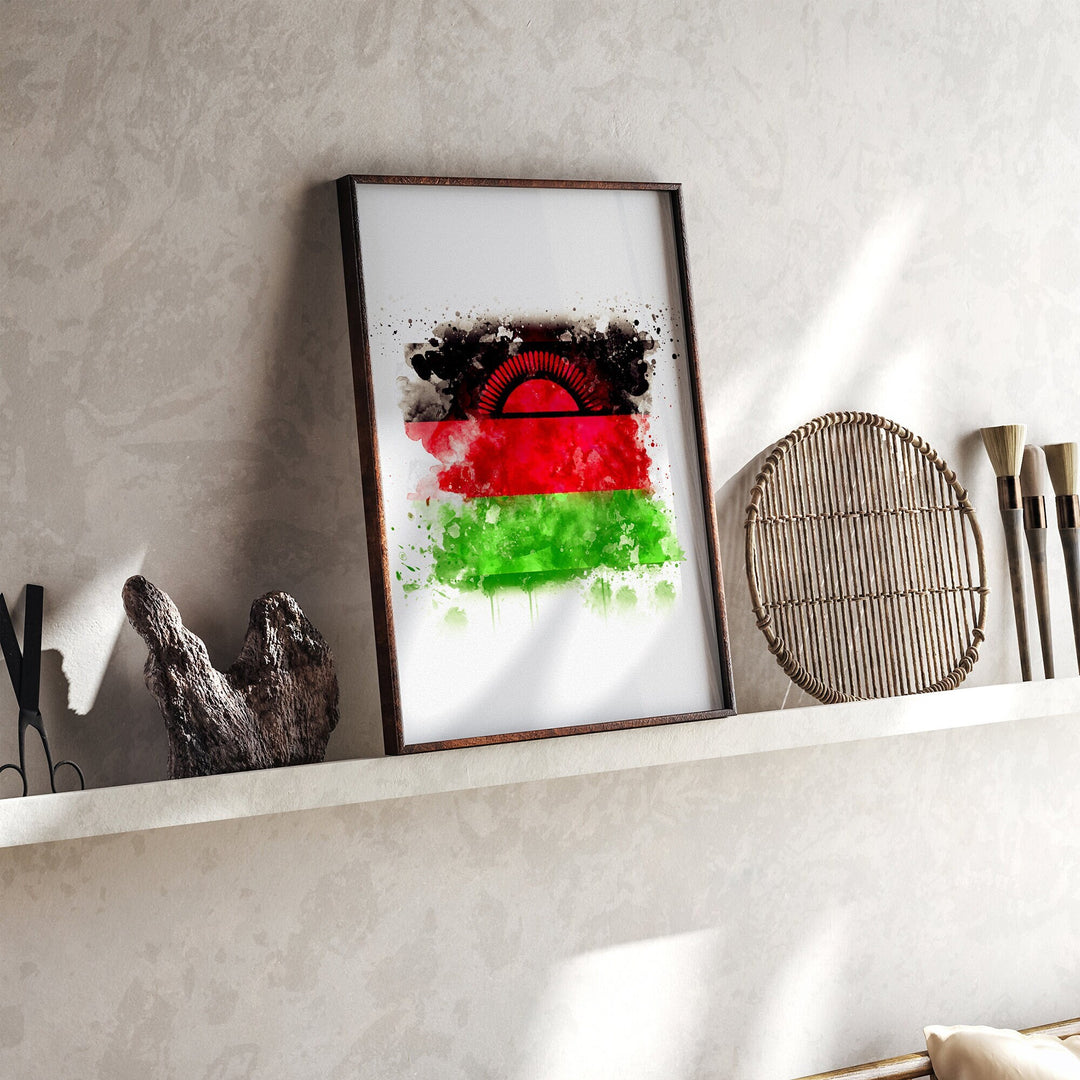 Malawi Watercolor Flag Wall Art Print | Malawi Travel Poster