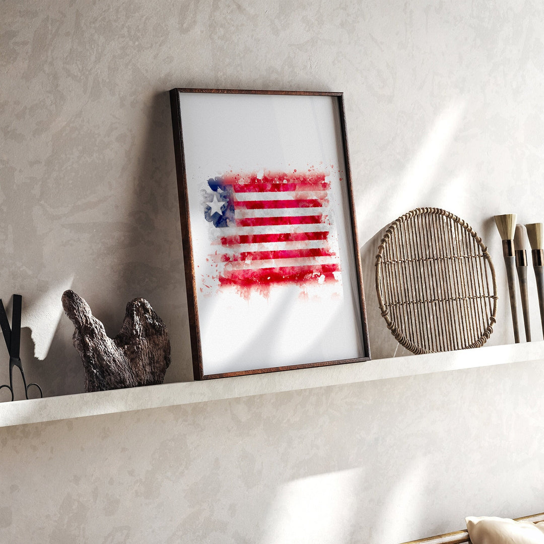Liberia Watercolor Flag Wall Art Print | Liberia Travel Poster