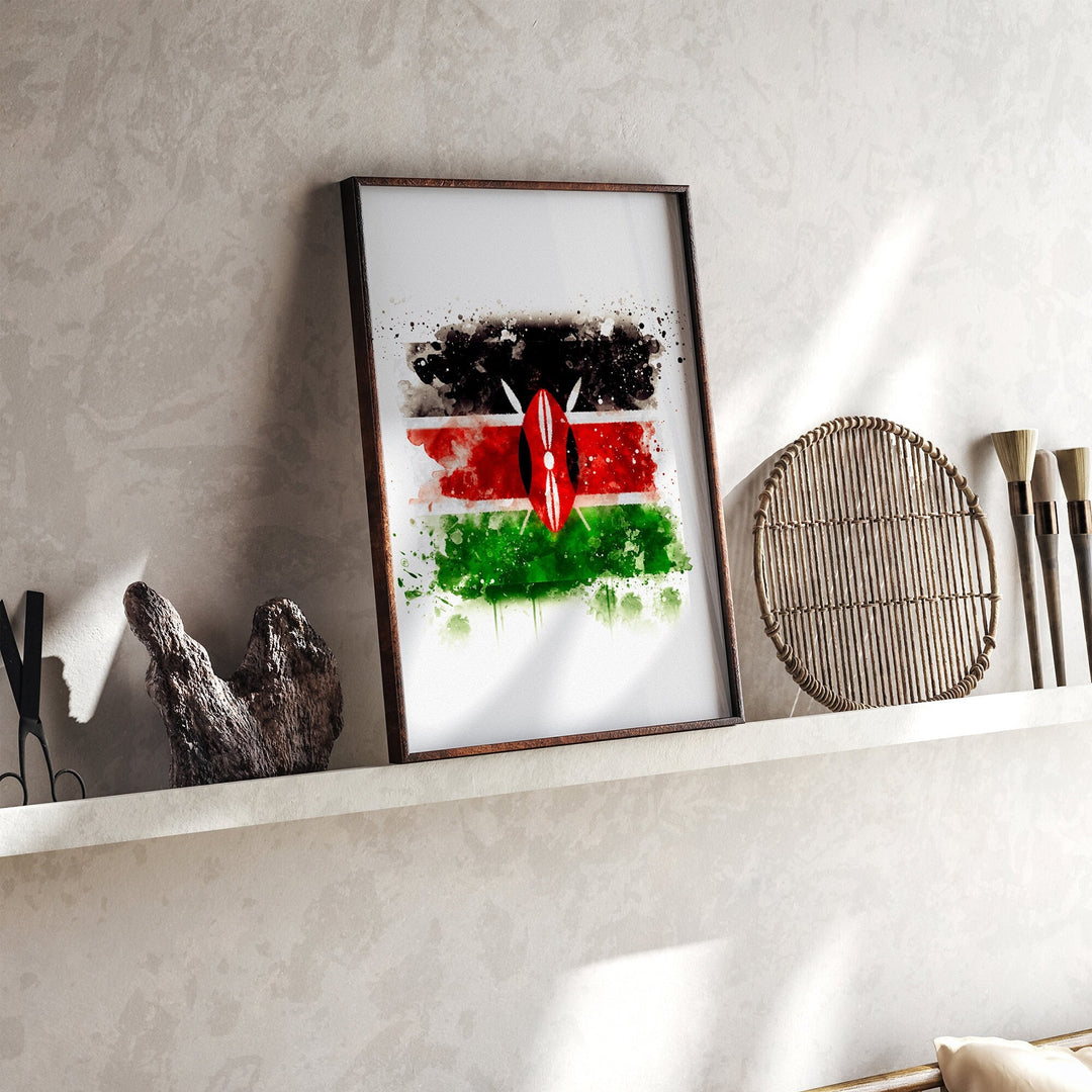 Kenya Watercolor Flag Wall Art Print | Kenya Travel Poster