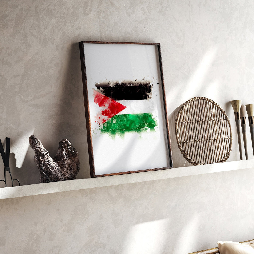 Jordan Watercolor Flag Wall Art Print | Jordan Travel Poster
