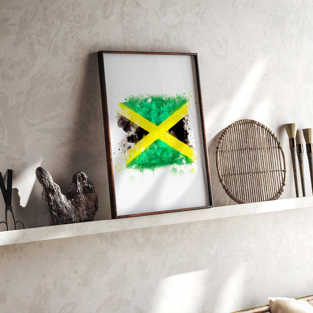 Jamaica Watercolor Flag Wall Art Print | Jamaica Travel Poster