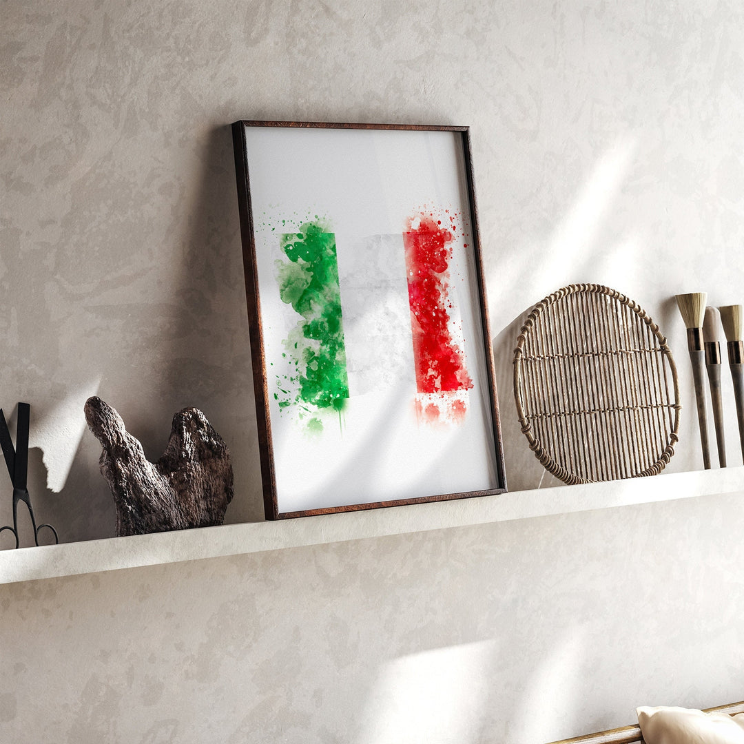 Italy Watercolor Flag Wall Art Print | Italy Travel Poster