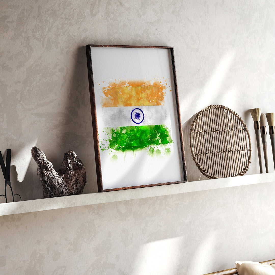 India Watercolor Flag Wall Art Print | India Travel Poster