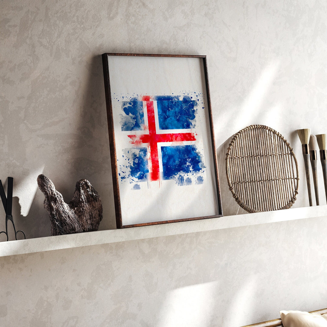 Iceland Watercolor Flag Wall Art Print | Iceland Travel Poster