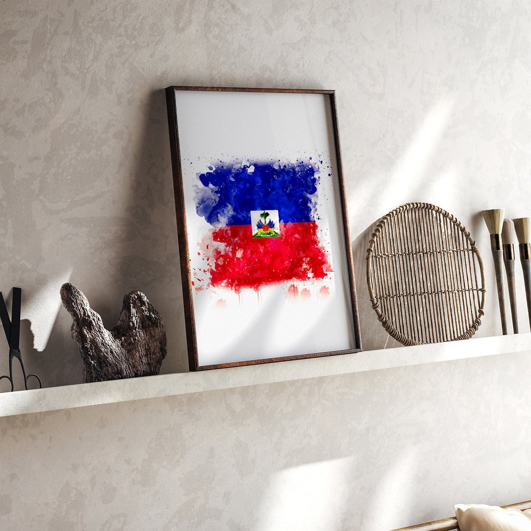Haiti Watercolor Flag Wall Art Print | Haiti Travel Poster