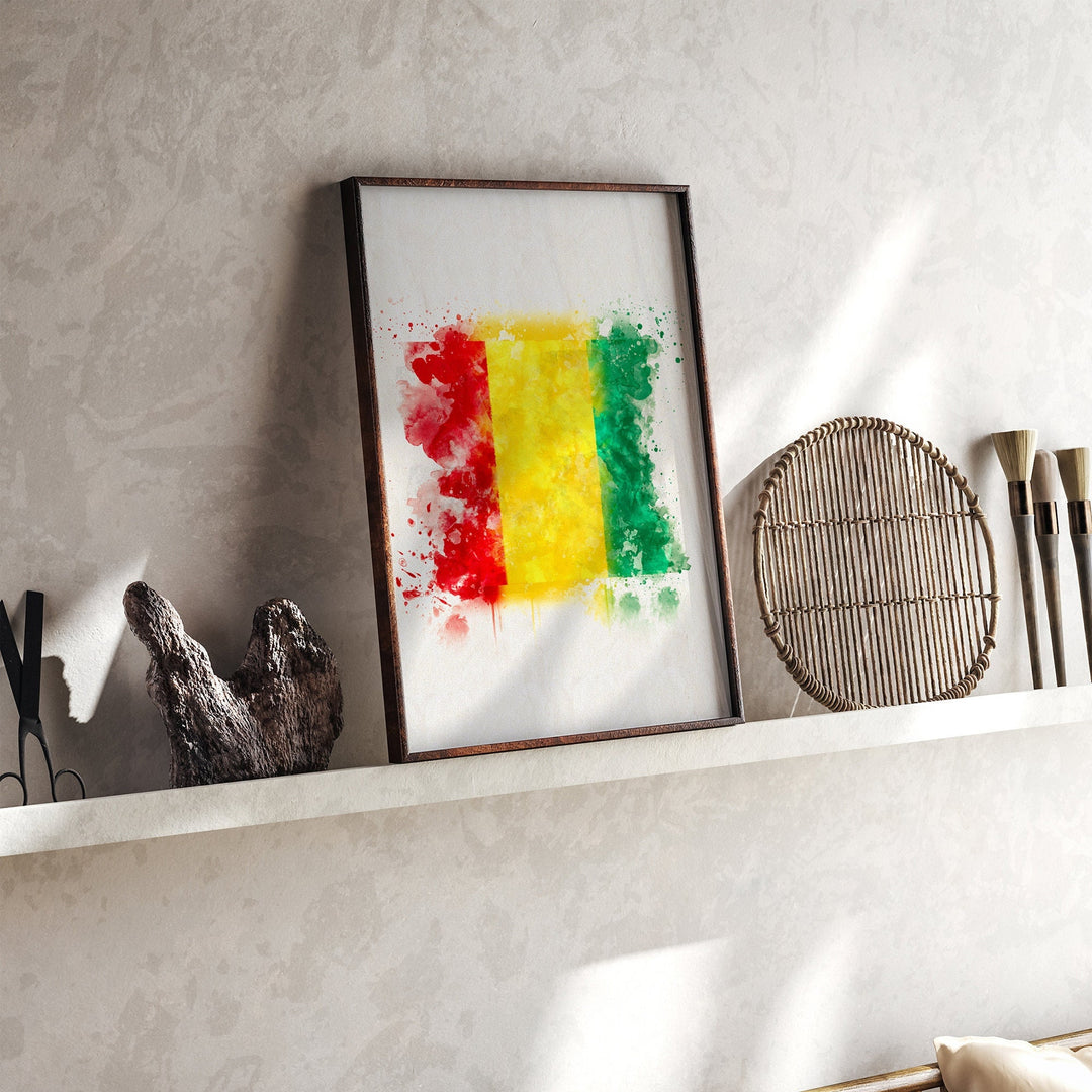Guinea Watercolor Flag Wall Art Print | Guinea Travel Poster