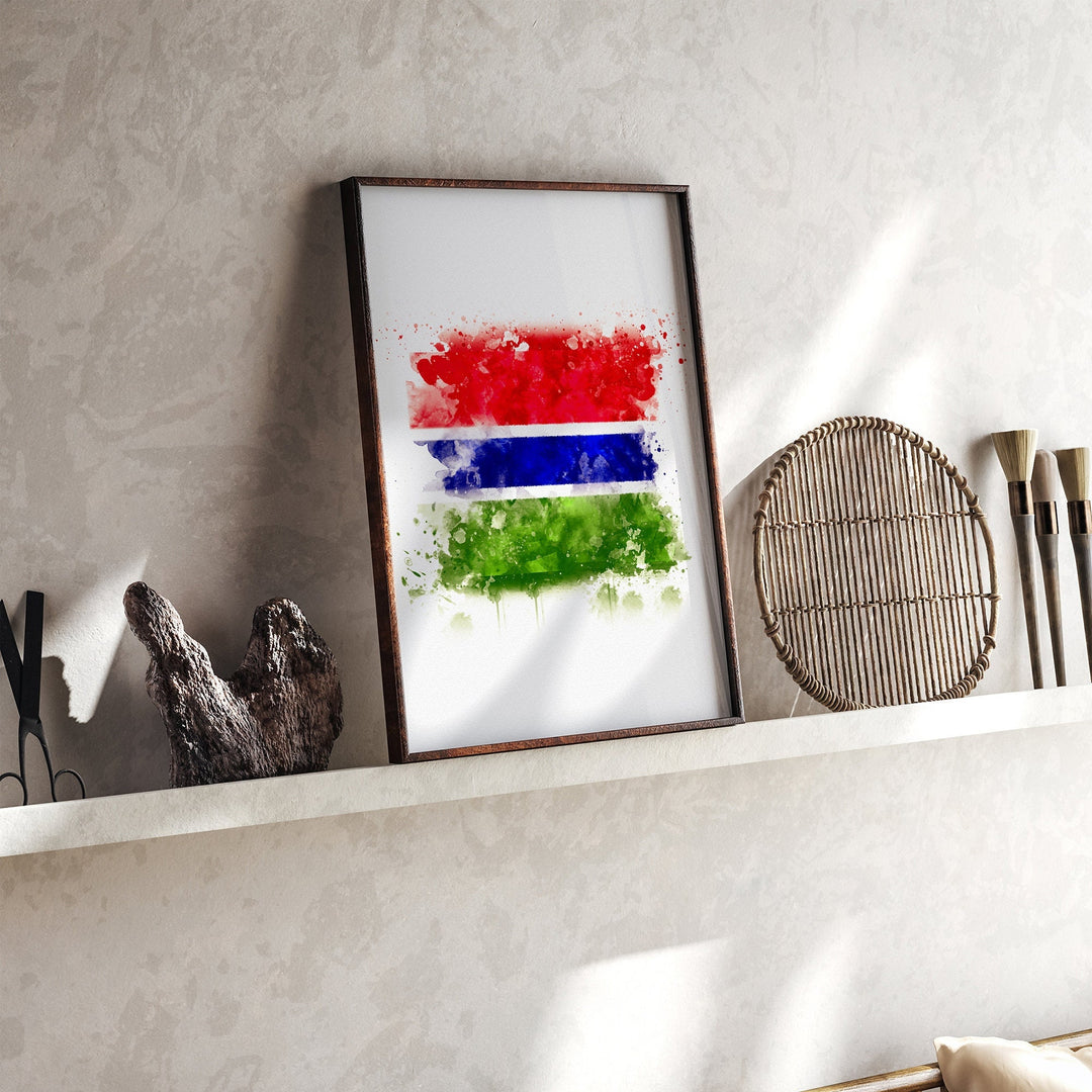 Gambia Watercolor Flag Wall Art Print | Gambia Travel Poster