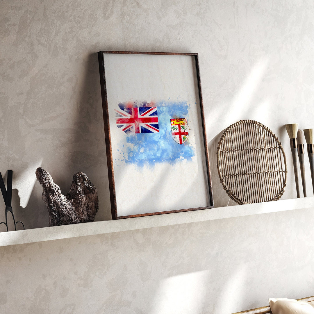 Fiji Watercolor Flag Wall Art Print | Fiji Travel Poster