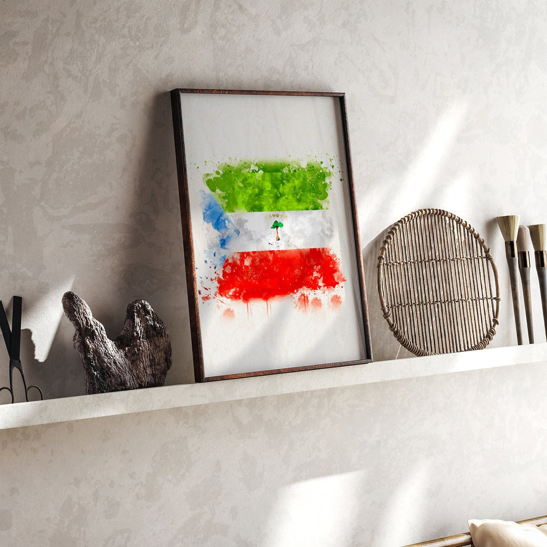 Equatorial Guinea Watercolor Flag Wall Art Print | Equatorial Guinea Travel Poster